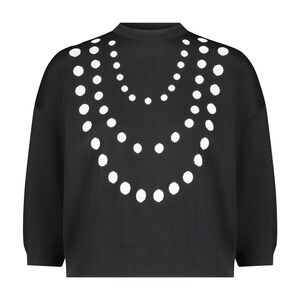 NWT Aleeza Paris Black and Ivory Pearl Necklace Women's Sweater Size Small